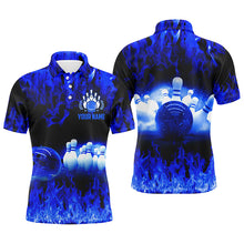 Load image into Gallery viewer, Custom Blue bowling shirt for men – personalized team jersey front view
