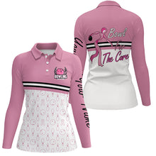 Load image into Gallery viewer, Women bowling polo shirt Custom bowl for the cure Breast Cancer Awareness Pink Ribbon bowling jersey NQS6337