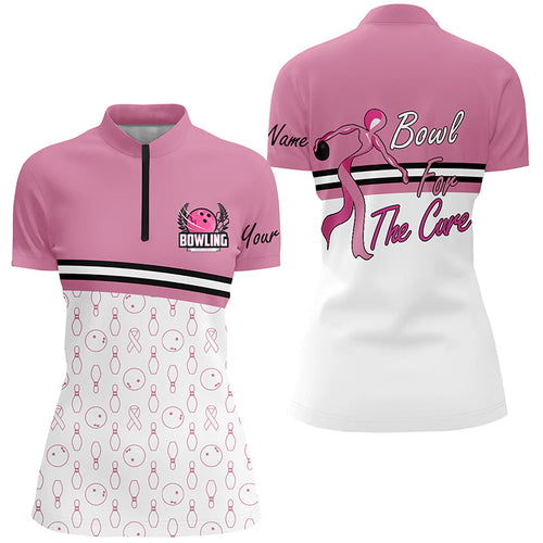 Women Quarter Zip shirts Custom bowl for the cure Breast Cancer Awareness Pink Ribbon bowling jersey NQS6337