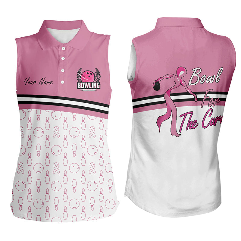 Women sleeveless polo shirt Custom bowl for the cure Breast Cancer Awareness Pink Ribbon bowling jersey NQS6337