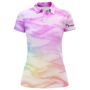 Womens golf polo shirts with colorful watercolor paint custom name pattern golf shirt, golfing gift NQS4659