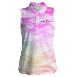 Womens sleeveless polo shirts with colorful watercolor paint custom pattern golf shirt, golfing gift NQS4659
