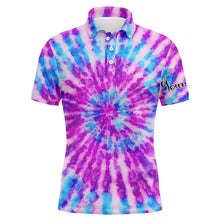 Load image into Gallery viewer, Mens golf polo shirts with watercolor purple tie dye custom name pattern golf shirt for men NQS4661