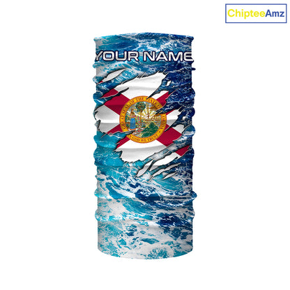 Blue sea wave ocean camo Florida flag shirt Custom sun protection fishing fishing long sleeve shirts NQS3455