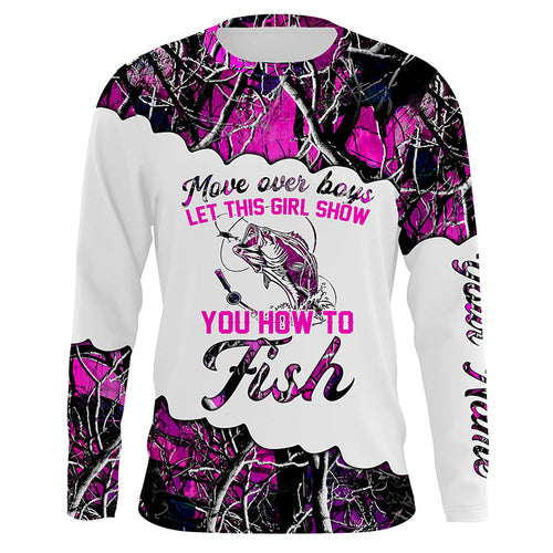 Pink camo let this girl show you how to fish bass custom long sleeve girls fishing shirts for women NQS4311