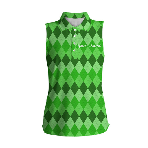 Women sleeveless polo shirt green argyle pattern golf shirts custom team golf polo for women NQS4725
