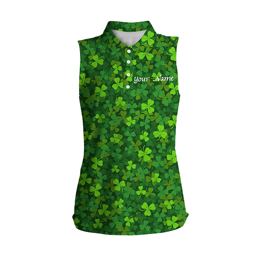 Women sleeveless polo shirt Green clover St Patrick pattern golf shirts custom team golf polo NQS4727
