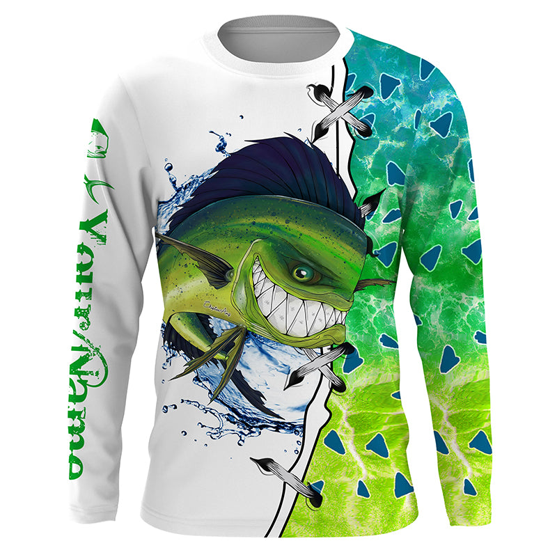 Angry Mahi mahi fishing Custom long sleeve Fishing Shirts for men, women, funny Dorado Fishing jerseys NQS4125