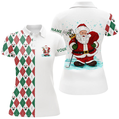 Funny Santa golfer Womens golf polo shirt custom Christmas golf ball pattern, Christmas golf gifts NQS6840