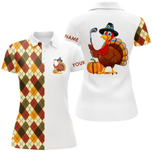 Load image into Gallery viewer, Thanksgiving argyle plaid pattern custom Women golf polo shirt, Turkey Bird golf tops for ladies NQS6850