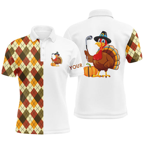 Thanksgiving argyle plaid pattern custom Mens golf polo shirt, Turkey Bird golf tops for men Golf Gift NQS6850