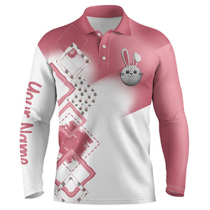Mens golf polo shirt custom name pink Easter eggs bunny golf shirts, Easter golfing gifts for men NQS4915