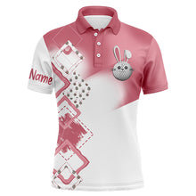 Load image into Gallery viewer, Mens golf polo shirt custom name pink Easter eggs bunny golf shirts, Easter golfing gifts for men NQS4915