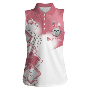 Womens sleeveless polo shirt custom pink Easter eggs bunny golf shirts, Easter golf tank top womens NQS4915
