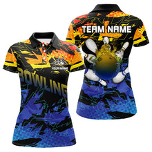Load image into Gallery viewer, Blue and yellow camo bowling polo shirts for women Custom Team bowling jerseys, gift for bowlers NQS7284