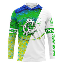 Load image into Gallery viewer, Mahi - mahi fishing tattoo green Customize Name UV protection UPF 30+ long sleeves saltwater fishing shirt NQS1955