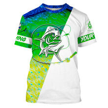 Load image into Gallery viewer, Mahi - mahi fishing tattoo green Customize Name UV protection UPF 30+ long sleeves saltwater fishing shirt NQS1955