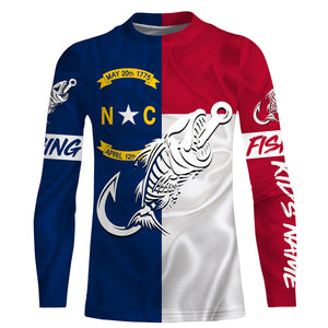 NC Fishing North Carolina Flag Fish hook skull Custom Name sun protection fishing shirts NQS3471