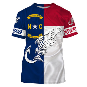 NC Fishing North Carolina Flag Fish hook skull Custom Name sun protection fishing shirts NQS3471