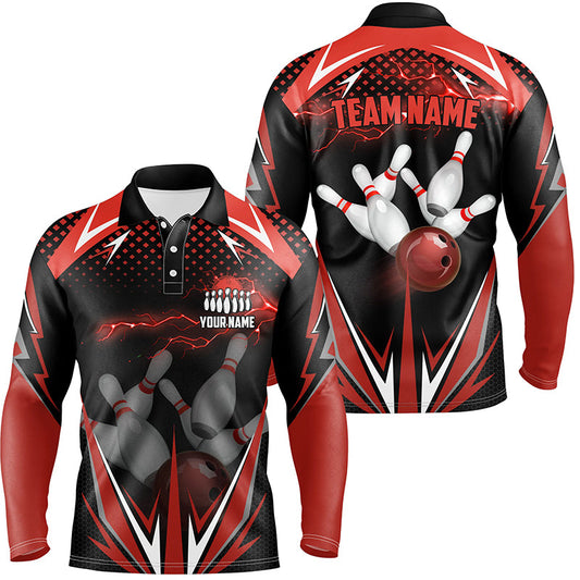 Black Men Bowling Polo Shirt Custom red lightning team Mens Bowlers Jerseys bowling outfits NQS6588