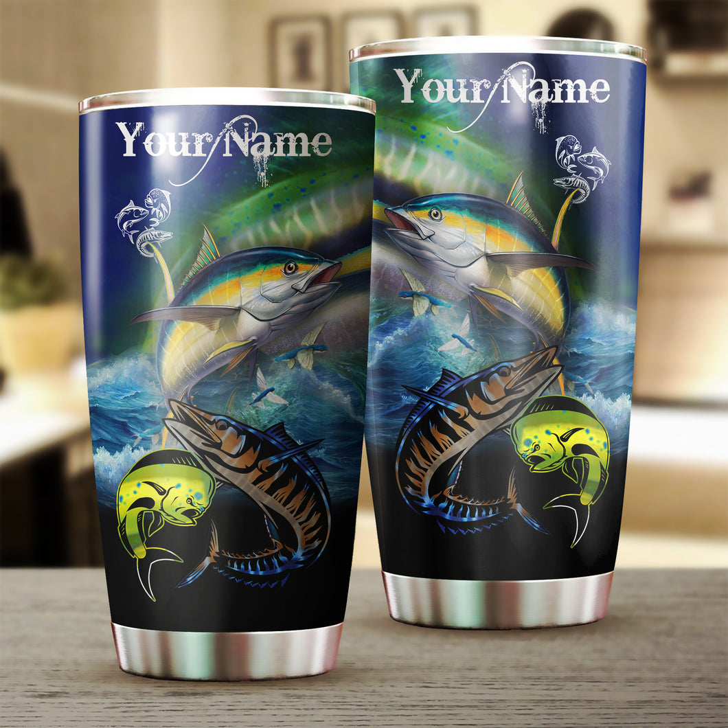 Mahi-mahi, Wahoo, Tuna saltwater fishing tumbler Customize name Stainless Steel Tumbler Cup, Fishing gift for Fishing lovers - NQS2105