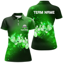 Load image into Gallery viewer, Womens Bowling Polo Shirt Custom Green flashes of lightning thunder bowling team Ladies bowler Jersey NQS7046