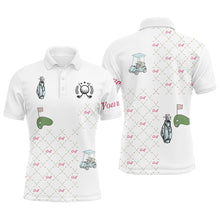 Load image into Gallery viewer, White Mens golf polos shirts custom golf clubs pattern golf shirt, golf shirt for men gift for dad NQS5240