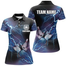 Load image into Gallery viewer, Women bowling polo shirts Custom blue lightning thunder Bowling Team Jersey, gift for team Bowlers NQS5244