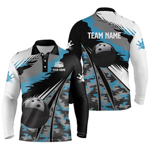 Mens polo bowling shirts Custom black ball blue camo Bowling Team Jersey, gift for Bowlers NQS5247