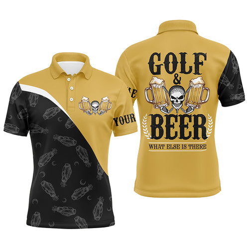Black Yellow Mens golf polos shirts custom skull golf and beer what else is there, golf shirts for men NQS5250