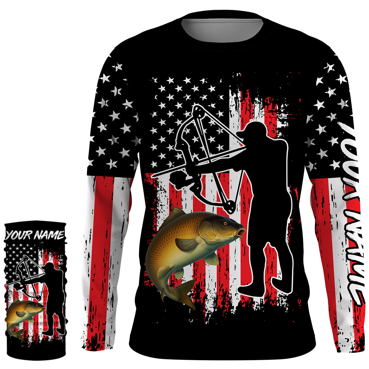 Carp hunter bow fishing American flag patriotic Custom Name fishing jersey NQS2969