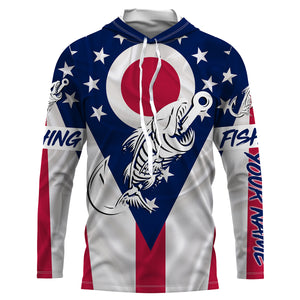 OH Fishing Custom Ohio Flag Fish hook skull Custom sun protection fishing shirts for men, women NQS3323