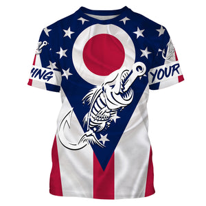 OH Fishing Custom Ohio Flag Fish hook skull Custom sun protection fishing shirts for men, women NQS3323