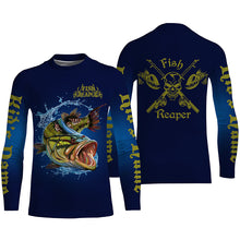 Load image into Gallery viewer, Angry Largemouth bass Fish reaper blue fishing Custom name long sleeves fishing shirts, bass jerseys NQS4144