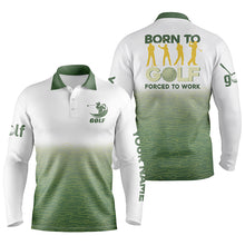 Load image into Gallery viewer, Born to golf forced to work Mens golf polo shirts Green pattern golf shirts custom golf polos for men NQS4734