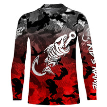 Load image into Gallery viewer, Black Red Camo fishing shirt Fish hook skull Custom Name sun protection mens long sleeve fishing shirt NQS3621