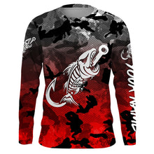 Load image into Gallery viewer, Black Red Camo fishing shirt Fish hook skull Custom Name sun protection mens long sleeve fishing shirt NQS3621