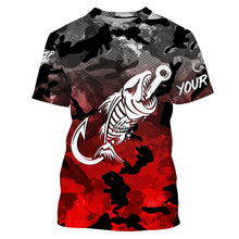 Load image into Gallery viewer, Black Red Camo fishing shirt Fish hook skull Custom Name sun protection mens long sleeve fishing shirt NQS3621