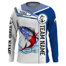 Load image into Gallery viewer, Tuna Fishing crew American Flag Customize name and team name performance Long Sleeve Fishing Shirts, Patriotic Fishing gifts NQS2383