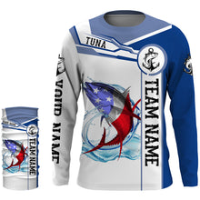 Load image into Gallery viewer, Tuna Fishing crew American Flag Customize name and team name performance Long Sleeve Fishing Shirts, Patriotic Fishing gifts NQS2383