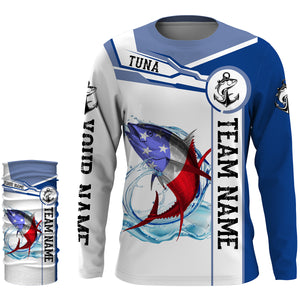 Tuna Fishing crew American Flag Customize name and team name performance Long Sleeve Fishing Shirts, Patriotic Fishing gifts NQS2383