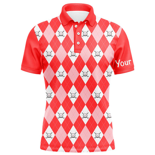 Red argyle plaid pattern Mens golf polos shirts custom golf shirts for men, personalized golf gifts NQS6877