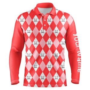 Red argyle plaid pattern Mens golf polos shirts custom golf shirts for men, personalized golf gifts NQS6877
