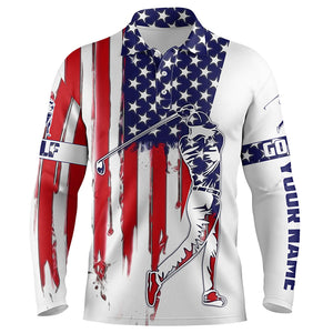 American flag Mens golf polos shirts custom name patriot golf gifts, golf shirts for men NQS4570