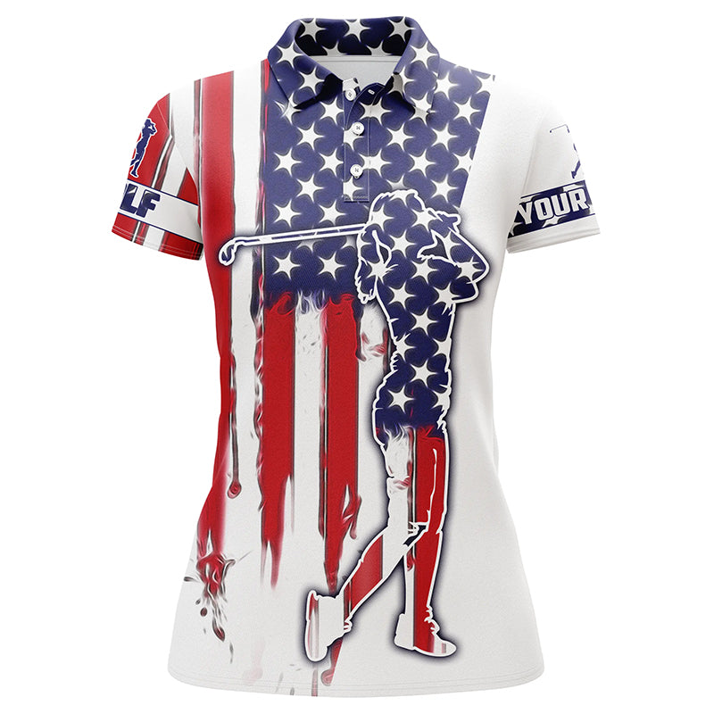 American flag Womens golf polos shirts custom name patriot golf gifts, golf shirts for women NQS4570