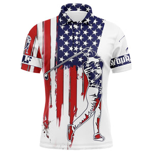 American flag Mens golf polos shirts custom name patriot golf gifts, golf shirts for men NQS4570