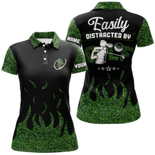Load image into Gallery viewer, Black Green grass Women golf polos shirt custom Easily distracted by golf, funny golf shirts for women NQS6884