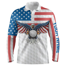 Load image into Gallery viewer, American flag eagle golf ball custom name Mens golf polos shirts patriot golf gifts NQS4582