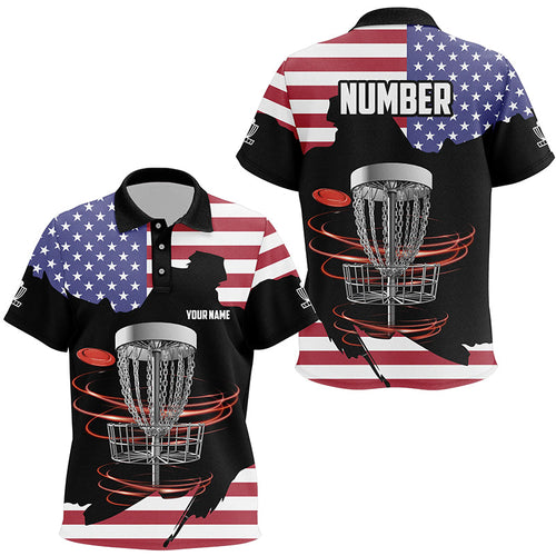 American flag Disc golf basket patriotic Kid disc golf polos shirts custom number disc golf tops NQS7314