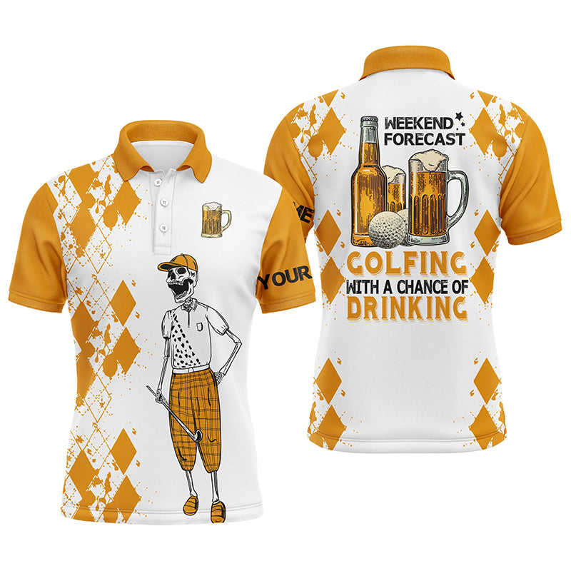 Funny Golf beer skull Mens golf polos shirts custom Weekend forecast golfing with a chance of drinking NQS4589